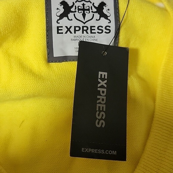 Express V neck Long Sleeves pullover  knit sweater Size L argyle yellow gray - Picture 6 of 8